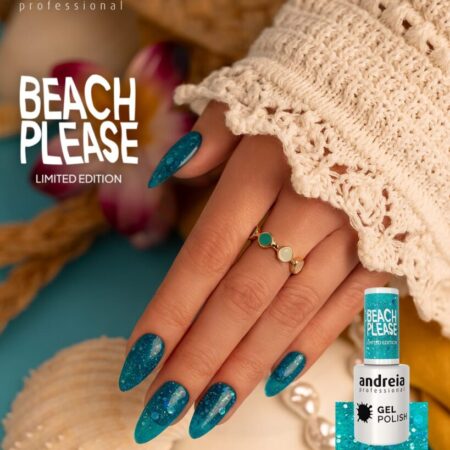 Andreia Verniz de Gel Beach Please – BP3 Azul-aquático translúcido com glitter holográfico