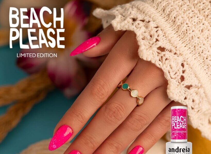 Andreia Verniz de Gel Beach Please – BP5 Rosa vibrante com glitter holográfico